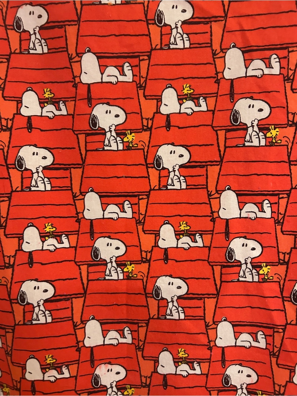 Snoopy and Woodstock on Red Doghouse Fabric 42 x 68 inches